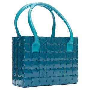 Chanel Puzzle blue plastic CC chip leather stitch tote bag